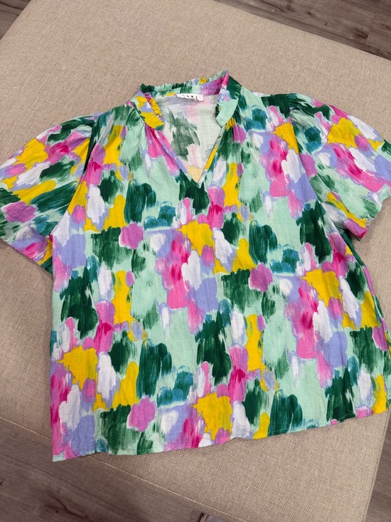 THML Tops - THML Mint Multi-Color Painterly Print Blouse